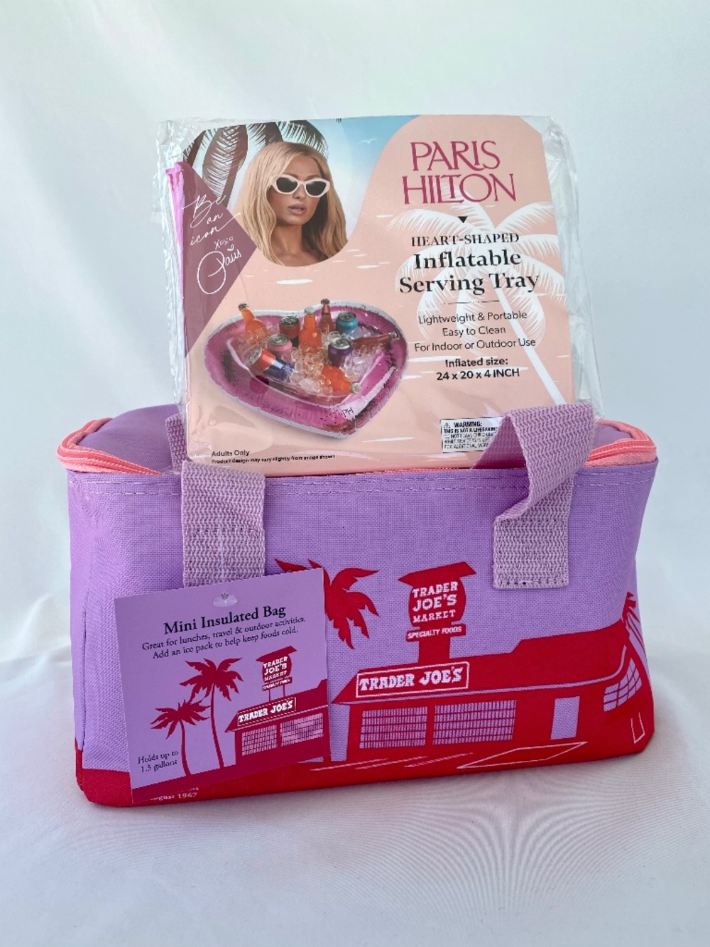 Trader Joe's Violet Purple and Pink Summer Mini Insulated Tote Bag Bundle NWT